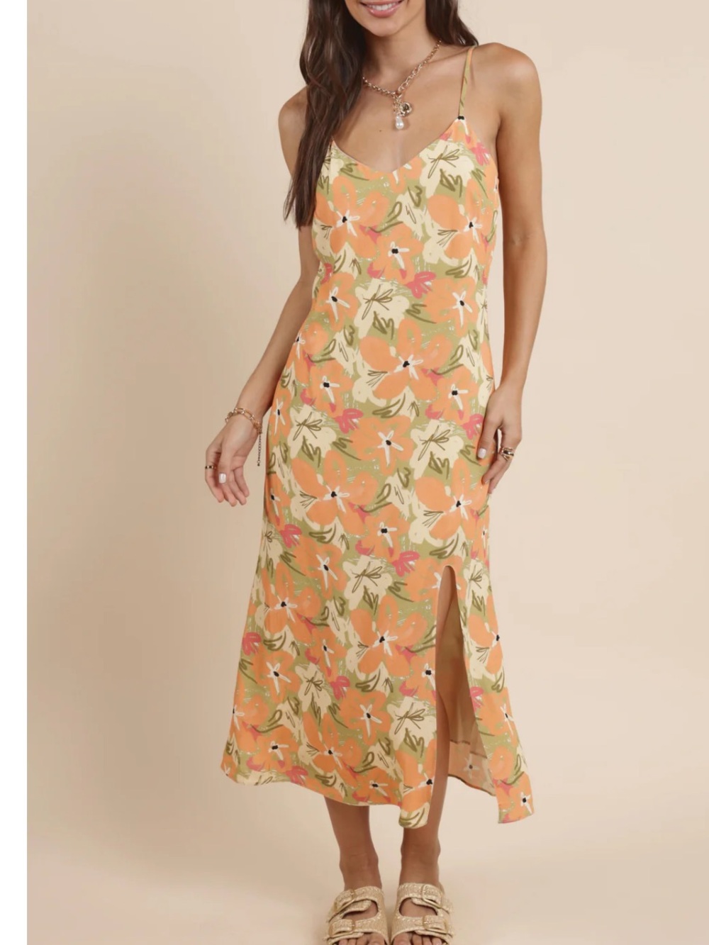 NWT Sadie & Sage Apertivo Orange Floral Slip Maxi Dress new